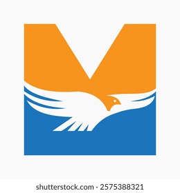 Monogram Letter M Flying Eagle Logo Concept For Speed Icon and Transportation Symbol Vector Sign