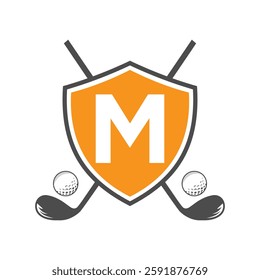 Monogram Letter M Golf Club Logo Design, League and Golfing Symbol Vector Template