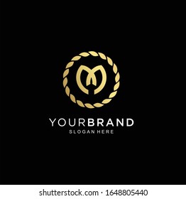 Monogram Letter M Logo Luxury With Thin gold Monogram Outline Contour. Modern Trendy Letter M Design Vector Illustration . Universal geometric symbol