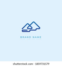 Monograma M Monograma Monograma Monograma Con Contorno De Monograma Azul De Gradiente Delgado. Vector moderno de diseño de montaña con logotipo M.