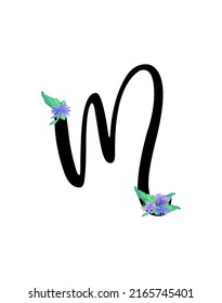 Monogram Letter M with Pretty chicory flowers