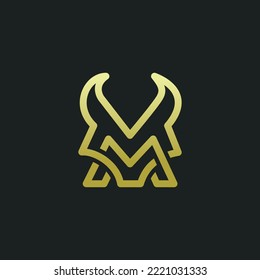 The monogram is the letter M and V bull. Elegant and outline.