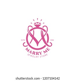 Monogram letter M with wedding ring. Vector illustration.