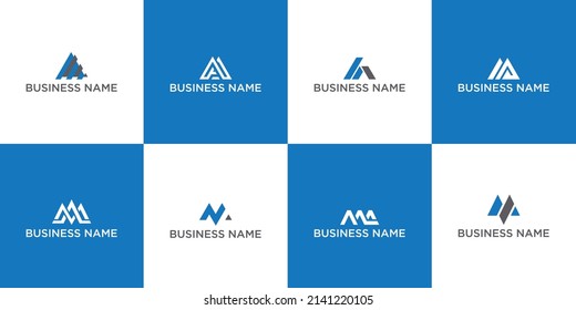 Monogram letter mm ma and m logo icon set design for business of fashion sport building simple 