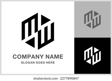 Monogram Letter MW Geometric Hexagon Business Company Stock Vector Logo Design Template