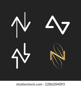 The monogram is the letter N and arrows. Elegant and outline.