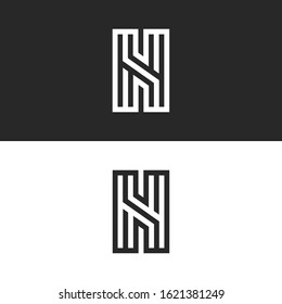 Monogram letter n logo, calligraphic clean design element for business card emblem, strict ornament with smooth black and white lines.