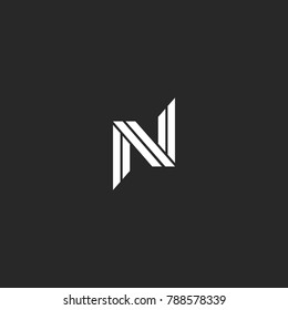 Monogram letter N logo minimal design. Creative black and white overlapping lines NN initials wedding card emblem.