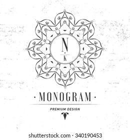 Monogram letter N. Luxury logo flourishes calligraphic elegant ornament lines. Business sign, identity for restaurant, royalty, boutique, cafe, hotel, heraldic, jewelry, fashion.