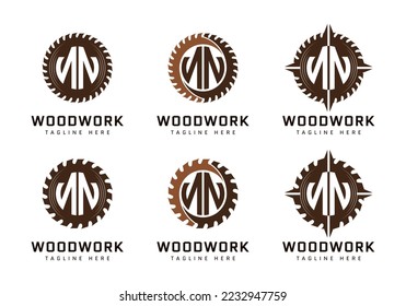 Monogram letter N on sawmill. Perfect for woodworking, industrial and construction logos