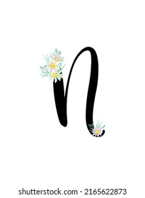 Monogram Letter N with Pretty chamomile flowers