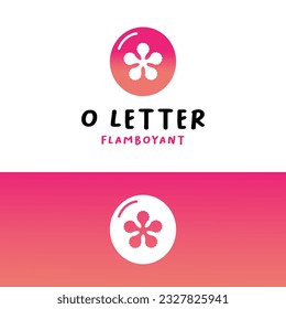 Monogram Letter O or Circle with Flamboyant Flower in Feminine Cheerful Pink Peach Style for General Fashion Beauty Cosmetics Spa Boutique Florist Logo Design Template