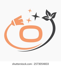 Monogram Letter O Clean Symbol Concept With Cleaning Brush Icon Vector Template