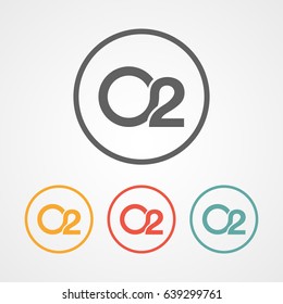 monogram letter o2 oxygen stroke line icon with various color