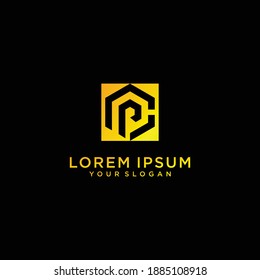 Diseño del logotipo de letra de monograma p y c con colores brillantes e interesante forma. iconos para el vector premium de la empresa. parte 6