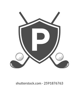 Monogram Letter P Golf Club Logo Design, League and Golfing Symbol Vector Template