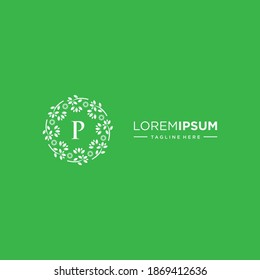 monogram letter P initials logo. Universal symbol icon vector design. Luxury leaf logotype.