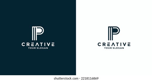 monogram letter P logo design with silhouette