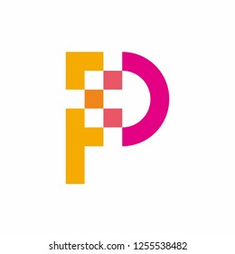 Monogram Letter P Square Pixel Business Company Vector Logo Design