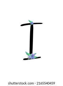 Monogram Letter I with Pretty chicory flowers