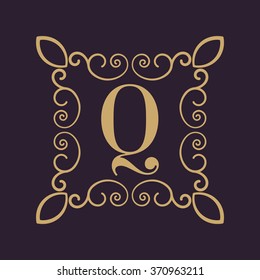 The Monogram letter Q. Calligraphic ornament. Gold. Retro, Business and Vintage Concepts. Vector illustration