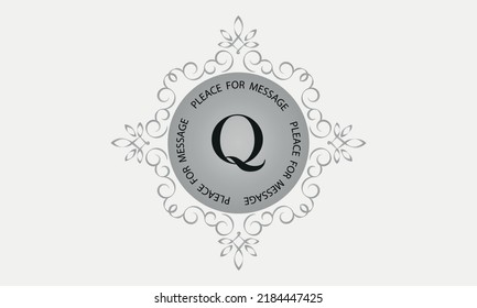 A monogram with the letter Q in an elegant frame. Place for text. Template for cafes, bars, boutiques, invitations, attractions. Logo for business. Vintage elements