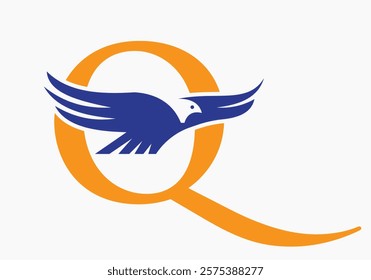 Monogram Letter Q Flying Eagle Logo Concept For Speed Icon and Transportation Symbol Vector Sign