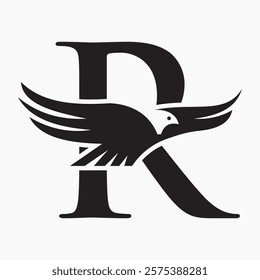 Monogram Letter R Flying Eagle Logo Concept For Speed Icon and Transportation Symbol Vector Sign
