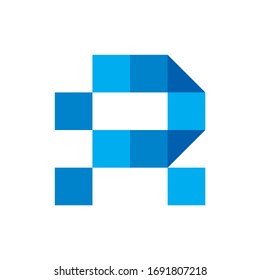 Monogram Letter R Geometric Square Pixel Business Company Vector Logo Design