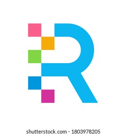 Monogram Letter R Geometric Square Pixel Business Company Vector Logo Design