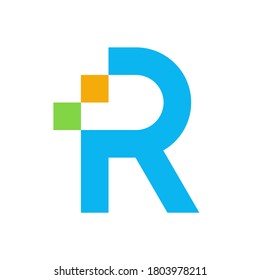 Monogram Letter R Geometric Square Pixel Business Company Vector Logo Design