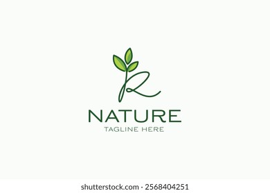 Monogram Letter R and Leaf Logo for Business Nature Elegant Organic Modern Branding