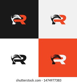 monogram letter R logotype. Elegant reven bird icon vector logo. Luxury alphabet frame symbol.