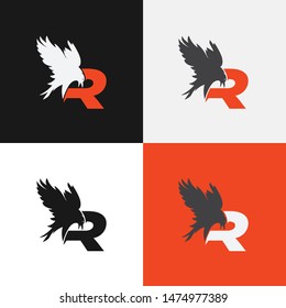 monogram letter R logotype. Elegant reven bird icon vector logo. Luxury alphabet frame symbol.