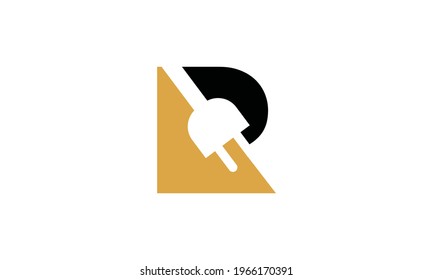 Monogram Letter R With Plug Electric logo vector icon illustration