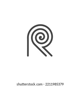 The monogram is the letter R and spiral. Elegant and outline.
