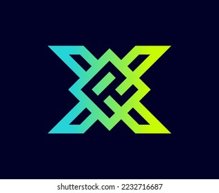 Das Monogramm ist der Buchstabe R und X. Elegant und umrissen.