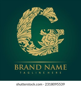 Monogram letter royal engraved ornament initial G illustrations vector illustrations for your work logo, merchandise t-shirt, stickers and label designs, poster, greeting cards advertising business 