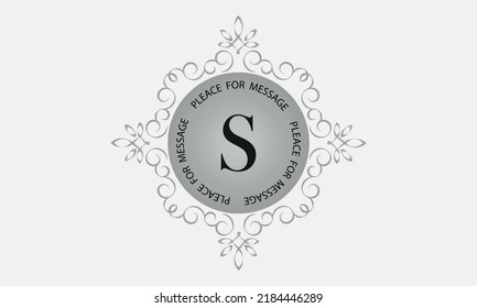 A monogram with the letter S in an elegant frame. Place for text. Template for cafes, bars, boutiques, invitations, attractions. Logo for business. Vintage elements