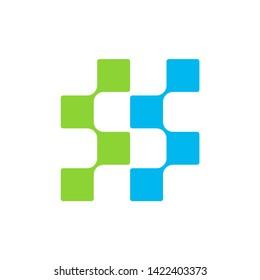 Monogram Letter S Geometric Square Pixel Business Company Vector Logo Design