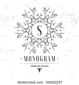 Monogram letter S. Luxury logo flourishes calligraphic elegant ornament lines. Business sign, identity for restaurant, royalty, boutique,hotel, heraldic, jewelry, fashion and other vector illustration