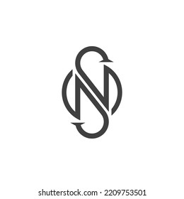 The monogram is the letter S and N. Elegant and outline.
