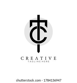 Letra monograma logotipo TC con fondo de círculo, exclusivas marcas de moda creativas, limpias y elegantes