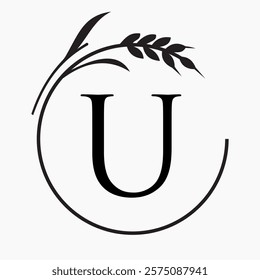 Monogram Letter U Bakery Logo Concept With Grain Wheat Symbol Vector Template