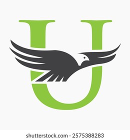 Monogram Letter U Flying Eagle Logo Concept For Speed Icon and Transportation Symbol Vector Sign