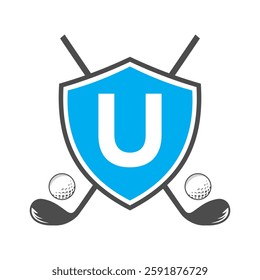 Monogram Letter U Golf Club Logo Design, League and Golfing Symbol Vector Template