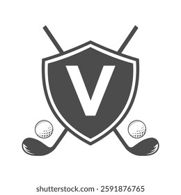 Monogram Letter V Golf Club Logo Design, League and Golfing Symbol Vector Template