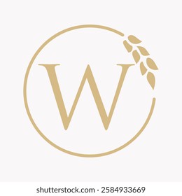 Monogram Letter W Bakery Logo Concept With Grain Wheat Symbol Vector Template
