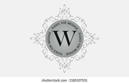 A monogram with the letter W in an elegant frame. Place for text. Template for cafes, bars, boutiques, invitations, attractions. Logo for business. Vintage elements