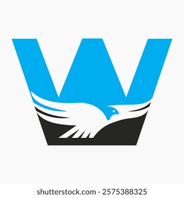 Monogram Letter W Flying Eagle Logo Concept For Speed Icon and Transportation Symbol Vector Sign